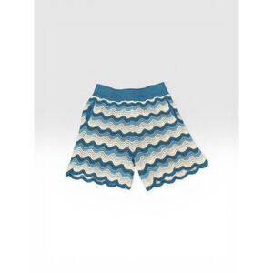Casablanca Tennis Club Blue Wave Crochet Knit Shorts Hem Small MS22-KW-006